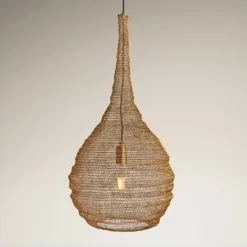 Beehive Wire Cage Metal Mesh Pendant Light - Drop - Brass