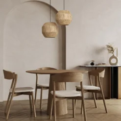 Raffia Ceiling Pendant Light - 16 Inch - Globe - Natural -Industville Shop RA GLP16 N INDUSTVILLE B2B DININg ROOM AdobeStock 571391823