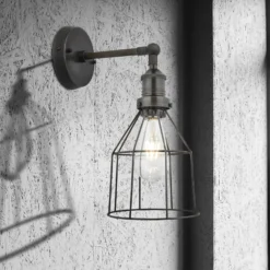 Brooklyn Wire Cage Wall Light - 6 Inch - Pewter - Cone -Industville Shop RustyWire Cone Black Brooklyn Pewter Wall in Situ