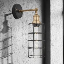 Brooklyn Wire Cage Wall Light - 5 Inch - Pewter - Cylinder 13 Brooklyn Wire Cage Wall Light - 5 Inch - Pewter - Cylinder -Industville Shop RustyWire Cylinder Black Brooklyn Brass Wall In Situ
