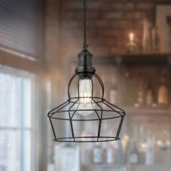 Brooklyn Wire Cage Pendant - 8 Inch - Pewter - Rose -Industville Shop RustyWire Rose Black Brooklyn Pewter In Situ