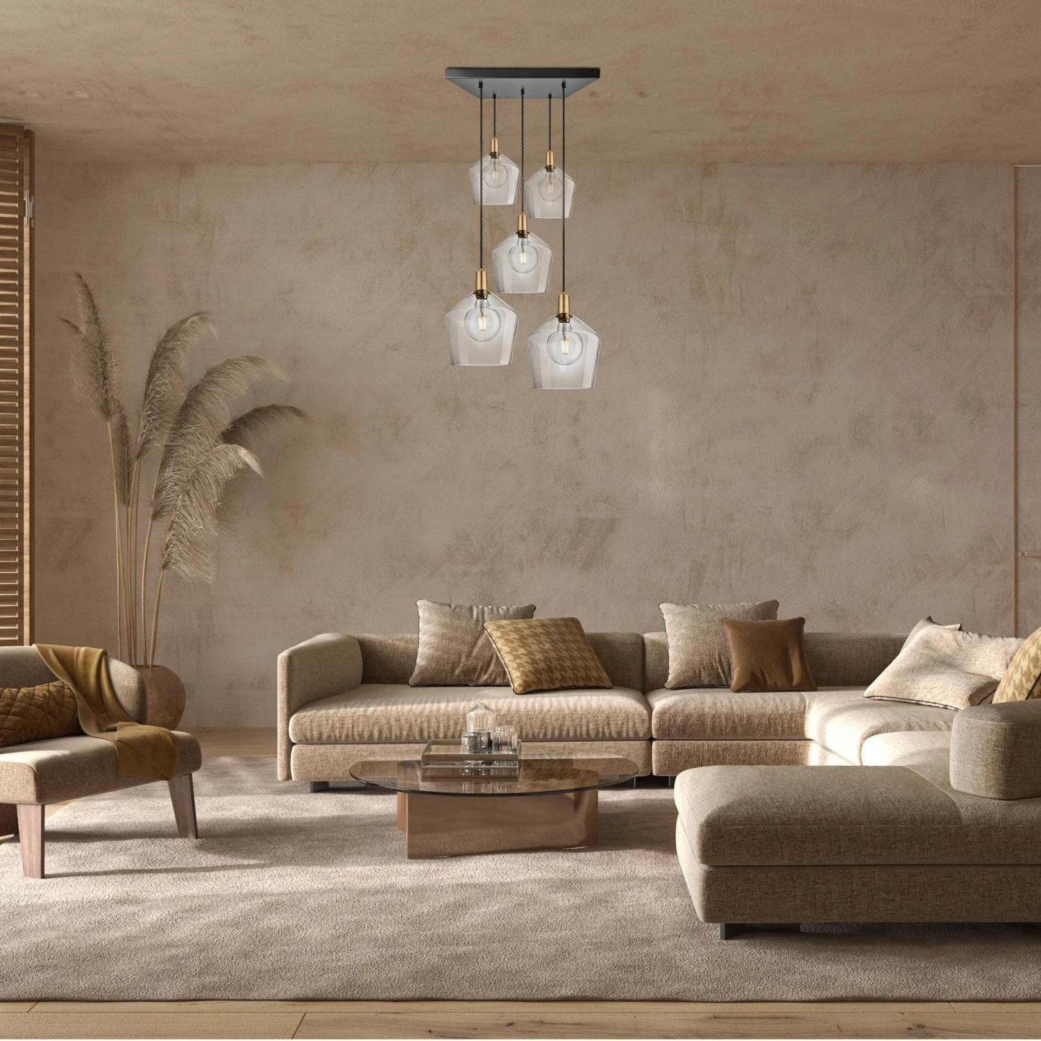 Sleek Tinted Glass Schoolhouse 5 Wire Square Cluster Lights - 10 Inch - Smoke Grey 7 Sleek Tinted Glass Schoolhouse 5 Wire Square Cluster Lights - 10 Inch - Smoke Grey - Image 7