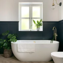 Swan Neck Outdoor & Bathroom Wall Light - Brass - Globe Glass -Industville Shop SN IP65 WL BH GLGINDUSTVILLEB2CBATHROOMDARKPLANTSBRASSIP65 Marie at home 2