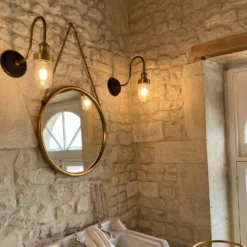 Swan Neck Outdoor & Bathroom Wall Light - Brass - Tube Glass -Industville Shop SN IP65 WL BHRINDUSTVILLEB2BBATHROOMLUXURYAPARTMENTHOTELCHATEAUrestore the chateau