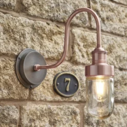 Swan Neck Outdoor & Bathroom Wall Light - Copper - Tube Glass -Industville Shop SN IP65 WL CHRINDUSTVILLEOUTDOOR