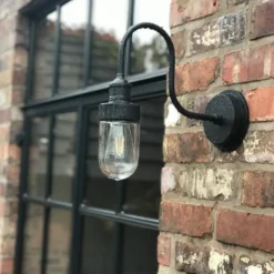 Swan Neck Outdoor & Bathroom Wall Light - Pewter - Tube Glass -Industville Shop SN IP65 WL P Industville RESIDENTIALEXTERIORWALLLynneTaylor Industville2 1