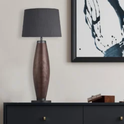 Wooden Geometric Large Pillar Table Lamp - Walnut - Base Only - Expected W/c 29th Of July