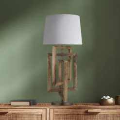 Wooden Geometric Rectangle Table Lamp - Natural - Base Only