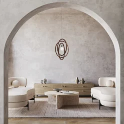 Wooden Geometric Ceiling Pendant Light - 20 Inch - Oval - Natural -Industville Shop WO GEP20 OV D INDUSTVILLE B2C LIVING ROOM AdobeStock 580453831 1 copy 3