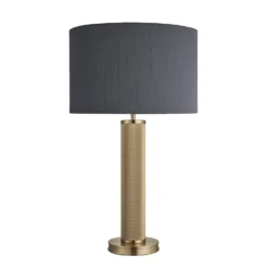 Knurled Pillar Table Lamp - Brass -Industville Shop table lamp knurled pillar brass large drum grey KN PILTL B GR LDR