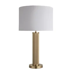 Knurled Pillar Table Lamp - Brass -Industville Shop table lamp knurled pillar brass large drum white KN PILTL B W LDR