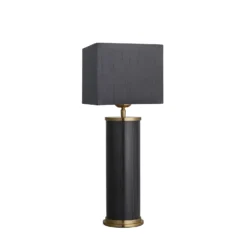 Marble Pillar Cylinder Table Lamp - Black & Brass 16 Marble Pillar Cylinder Table Lamp - Black & Brass -Industville Shop table lamp marble pillar cylinder black brass lampshade small cube grey MA PIL CYTL BK B GR SCU angled
