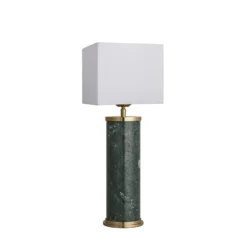 Marble Pillar Cylinder Table Lamp - Green & Brass 14 Marble Pillar Cylinder Table Lamp - Green & Brass -Industville Shop table lamp marble pillar cylinder green brass lampshade small cube white MA PIL CYTL GR B W SCU angled