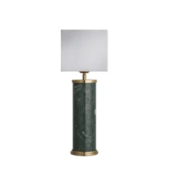 Marble Pillar Cylinder Table Lamp - Green & Brass 15 Marble Pillar Cylinder Table Lamp - Green & Brass -Industville Shop table lamp marble pillar cylinder green brass lampshade small cube white MA PIL CYTL GR B W SCU front