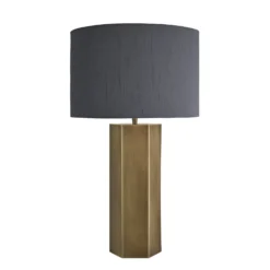 Pillar Hex Table Lamp - Brass -Industville Shop table lamp pillar hex brass large drum grey PIL GE HETL B GR LDR front