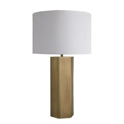 Pillar Hex Table Lamp - Brass -Industville Shop table lamp pillar hex brass large drum white PIL GE HETL B W LDR angled