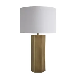 Pillar Hex Table Lamp - Brass -Industville Shop table lamp pillar hex brass large drum white PIL GE HETL B W LDR front