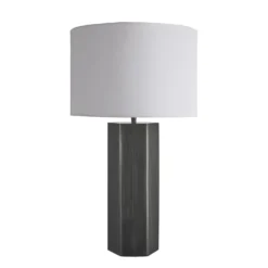 Pillar Hex Table Lamp - Pewter 20 Pillar Hex Table Lamp - Pewter -Industville Shop table lamp pillar hex pewter large drum white PIL GE HETL P W LDR front