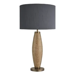 Wooden Geometric Pillar Table Lamp - Natural -Industville Shop table lamp wooden geo pillar natural lrg drum grey WO GE PILTL N GR LDR