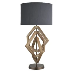 Wooden Geometric Polygon Table Lamp - Natural -Industville Shop table lamp wooden geo polygon natural lrg drum grey WO GE POTL N GR LDR angled