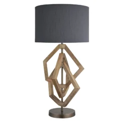 Wooden Geometric Polygon Table Lamp - Natural -Industville Shop table lamp wooden geo polygon natural lrg drum grey WO GE POTL N GR LDR front