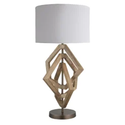 Wooden Geometric Polygon Table Lamp - Natural -Industville Shop table lamp wooden geo polygon natural lrg drum white WO GE POTL N W LDR angled