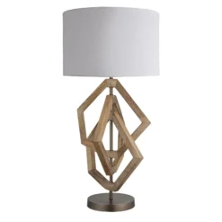 Wooden Geometric Polygon Table Lamp - Natural -Industville Shop table lamp wooden geo polygon natural lrg drum white WO GE POTL N W LDR front